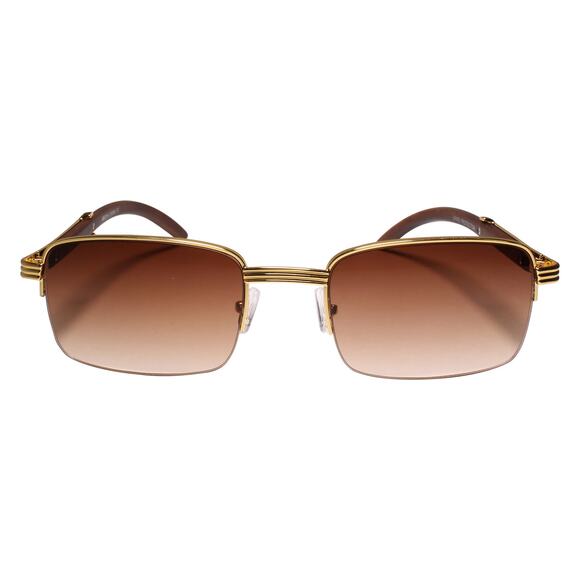 Classy Semi Rimless Gold Rectangle Sunglasses - Picture 4 of 4